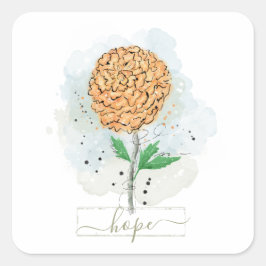 オレンジ色の水色の花ホープ正方形ステッカー スクエアシール