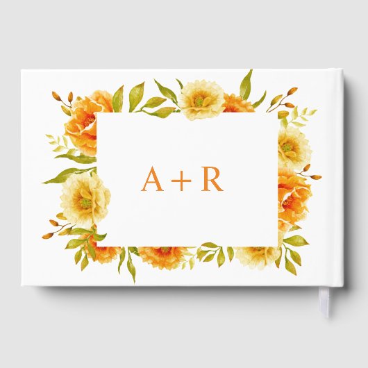 オレンジ色の水色の花結婚のフローラ ゲストブック (裏面)