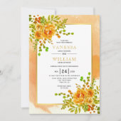 オレンジ色の水色の花結婚のフローラ 招待状 (正面)