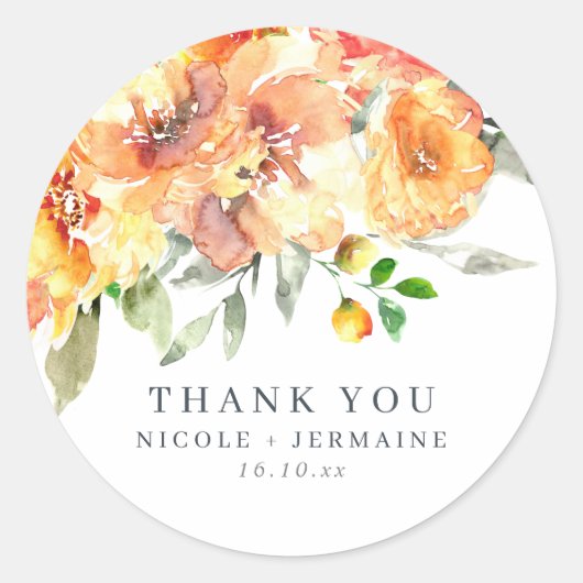 オレンジ色の水色の花結婚の世話 ラウンドシール (正面)