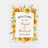 オレンジ色の水色の花結婚の歓迎 アクリルサイン (正面)