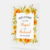 オレンジ色の水色の花結婚の歓迎 アクリルサイン (傾斜)