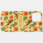 オレンジ色の水色の鳥とザクロのパターン Case-Mate iPhoneケース (裏面 (横))