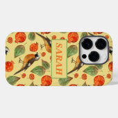 オレンジ色の水色の鳥とザクロのパターン Case-Mate iPhoneケース (裏面 (横))