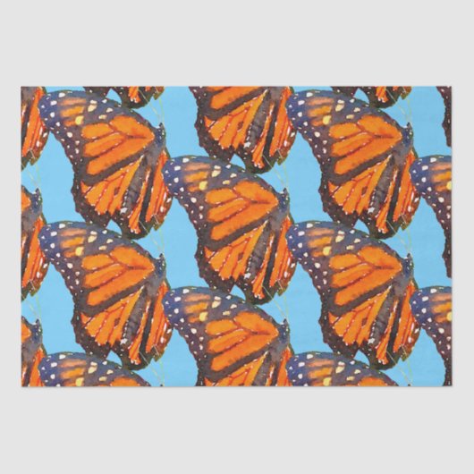 オレンジ色の水色の（昆虫）オオカバマダラ、モナーク蝶のブルースカイ 薄葉紙 (正面)