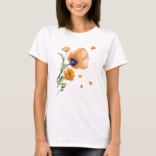 オレンジ色の水色ポピー Tシャツ (正面)