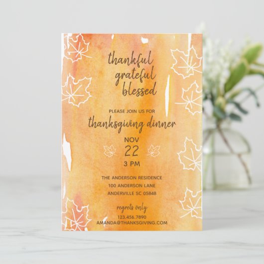 オレンジ色の水色メープルリーフサンクスギビングダイナー 招待状 (スタンド正面)