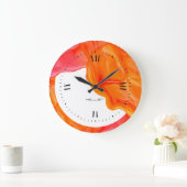 オレンジ色の流動的なジェードインクデザイン ラージ壁時計 (ホーム)
