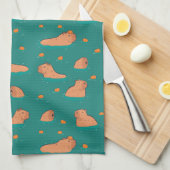 オレンジ色の浮きキャピバル キッチンタオル (四つ折り)