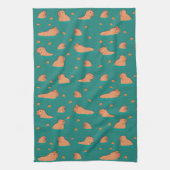 オレンジ色の浮きキャピバル キッチンタオル (縦)