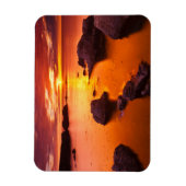 オレンジ色の海の景色、日没、カリフォルニア マグネット (縦)