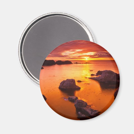 オレンジ色の海の景色、日没、カリフォルニア マグネット (正面/裏面)