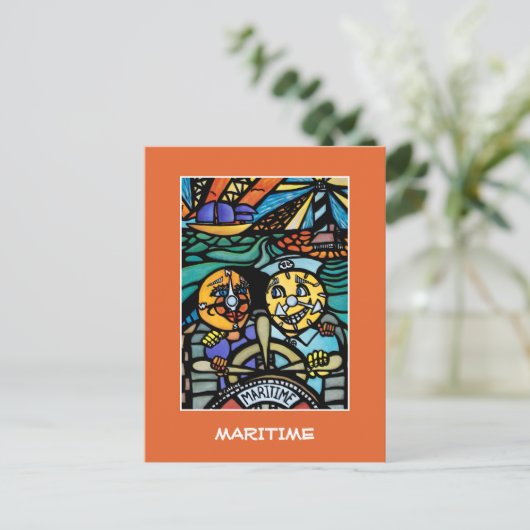 オレンジ色の海事島 – タイムピース ポストカード (スタンド正面)