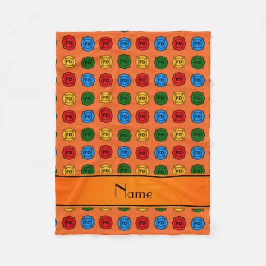 オレンジ色の消防パーソナライズされた部シンボルの名前 フリースブランケット (正面)