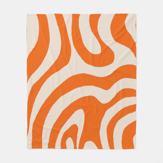 オレンジ色の液体スワール流ストライプ溝状Y2Kパターン フリースブランケット (正面)