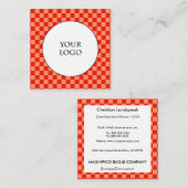 オレンジ色の淡いオレンジ色のチェックパターンとロゴ スクエア名刺 (正面/裏面)