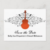 オレンジ色の渦巻き型ギター日付のはがきを保存 案内ポストカード (正面)