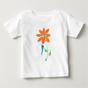 オレンジ色の漫画の花と顔 ベビーTシャツ