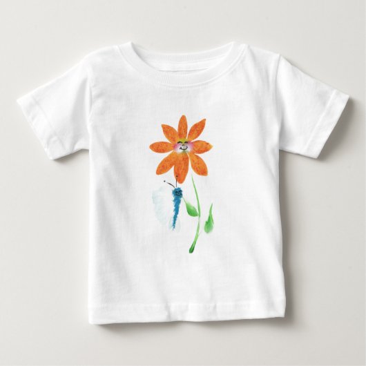 オレンジ色の漫画の花と顔 ベビーTシャツ (正面)