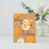 オレンジ色の漫画クリスマスカードと雪だるま シーズンポストカード (スタンド正面)