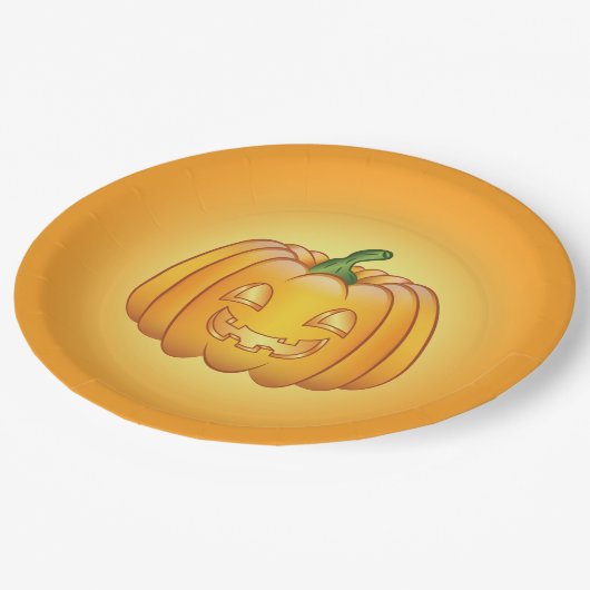 オレンジ色の漫画ハロウィーンカボチャ ペーパープレート (アングル)