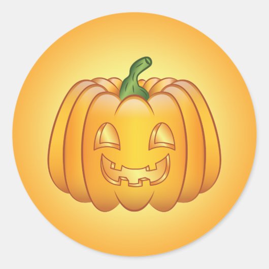 オレンジ色の漫画ハロウィーンカボチャ ラウンドシール (正面)