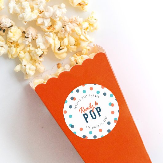 オレンジ色の濃い青の紙吹雪が赤ちゃんポップ・アートののシャワー準備 ラウンドシール