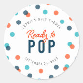 オレンジ色の濃い青の紙吹雪が赤ちゃんポップ・アートののシャワー準備 ラウンドシール (正面)