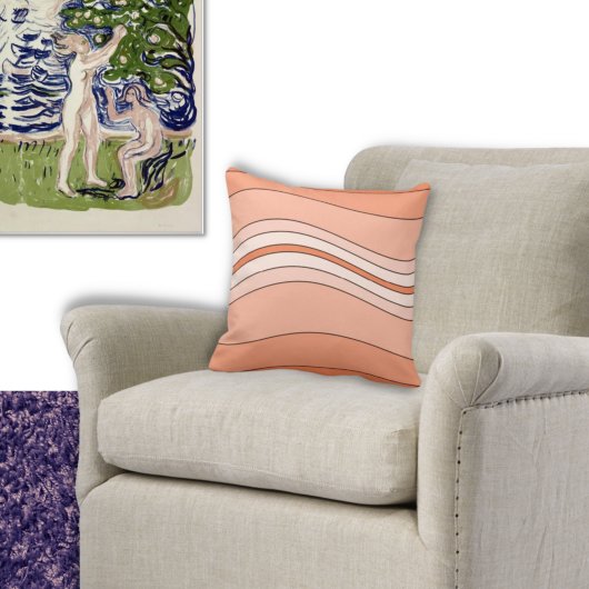 オレンジ色の濃淡のレイヤードライン装飾用クッション クッション