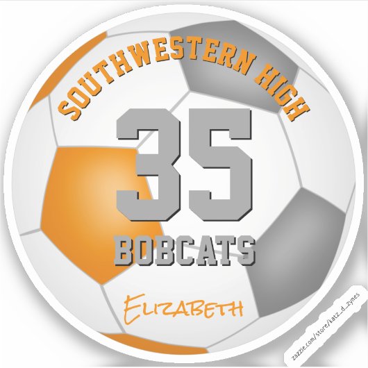 オレンジ色の灰色のチームカラーの子供10代のサッカー シール (正面)