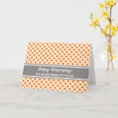 オレンジ色の灰色の丸の従業員記念日カード カード (黄色い花)