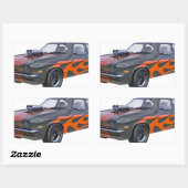 オレンジ色の炎と黒で70のマッスルカー 長方形シール (シート)