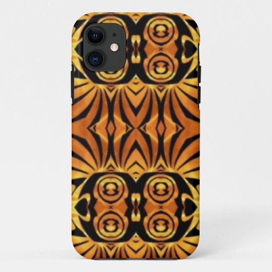 オレンジ色の炎先住民トーテムポールの部族パターン Case-Mate iPhoneケース (裏面)