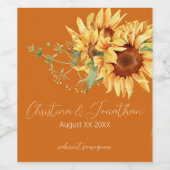 オレンジ色の焦茶色のひまわり ワインラベル (シングルラベル)