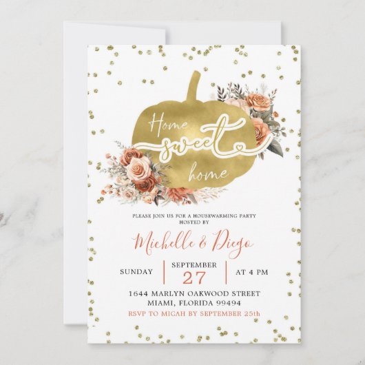 オレンジ色の焼き芋　ホームスイートホーム　新築祝い 招待状 (正面)