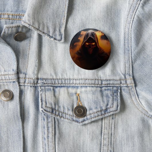 オレンジ色の煙のハロウィンバッジを持つダークデーモン 缶バッジ (インサイチュ)