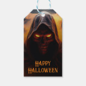 オレンジ色の煙のハロウィーンの黒い悪魔 ギフトタグ (正面)