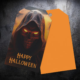 オレンジ色の煙のハロウィーンの黒い悪魔 ギフトタグ