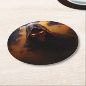 オレンジ色の煙のハロウィーンを持つダークデーモン ラウンドペーパーコースター (アングル)