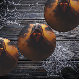 オレンジ色の煙のハロウィーンを持つダークデーモン ラウンドペーパーコースター