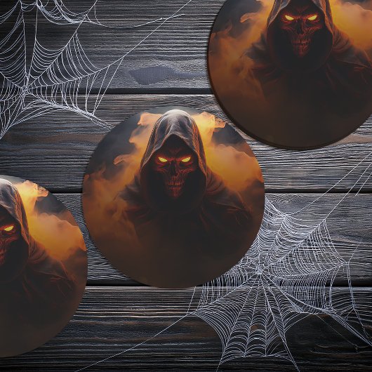 オレンジ色の煙のハロウィーンを持つダークデーモン ラウンドペーパーコースター