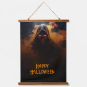 オレンジ色の煙のハロウィーンを持つダークデーモン 吊り下げ型タペストリー (正面)