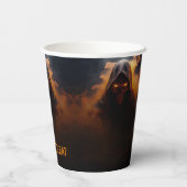 オレンジ色の煙のハロウィーンを持つダークデーモン 紙コップ (裏面)