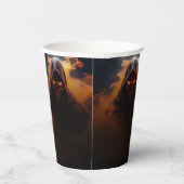 オレンジ色の煙のハロウィーンを持つダークデーモン 紙コップ (右)