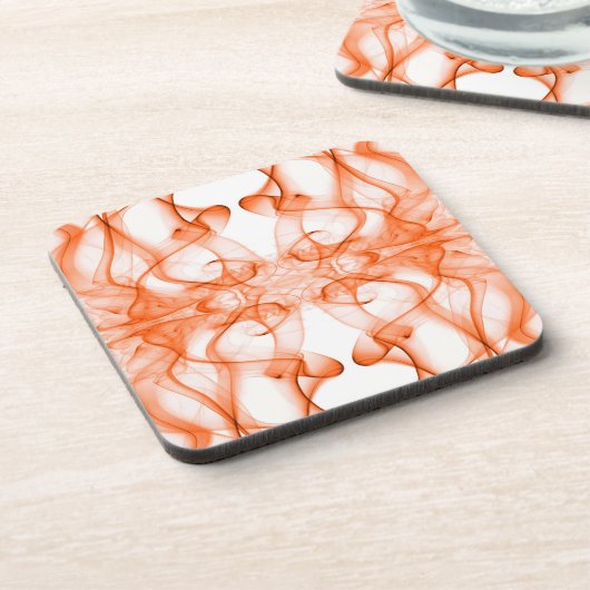 オレンジ色の煙の白い上の羽毛 コースター (左側)