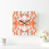 オレンジ色の煙の白い上の羽毛 スクエア壁時計 (ホーム)