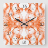 オレンジ色の煙の白い上の羽毛 スクエア壁時計 (正面)