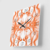 オレンジ色の煙の白い上の羽毛 スクエア壁時計 (傾斜)