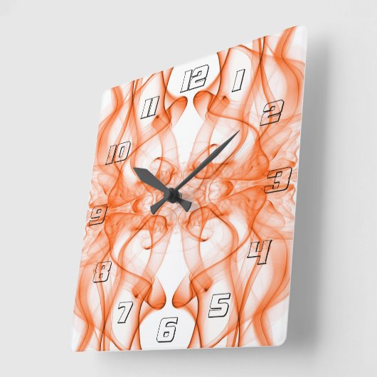 オレンジ色の煙の白い上の羽毛 スクエア壁時計 (傾斜)
