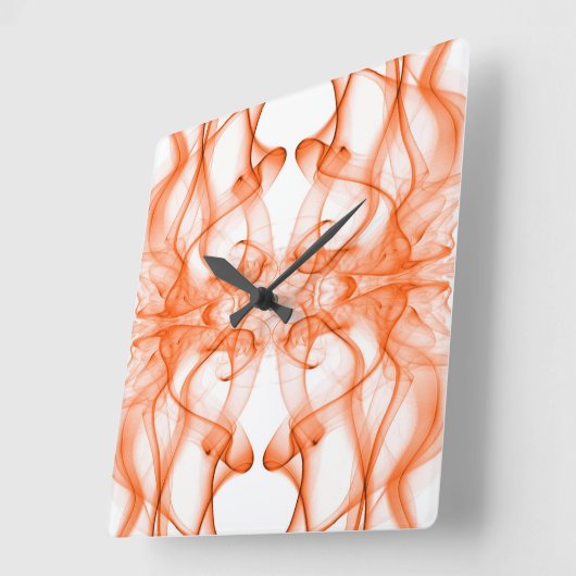 オレンジ色の煙の白い上の羽毛 スクエア壁時計 (傾斜)